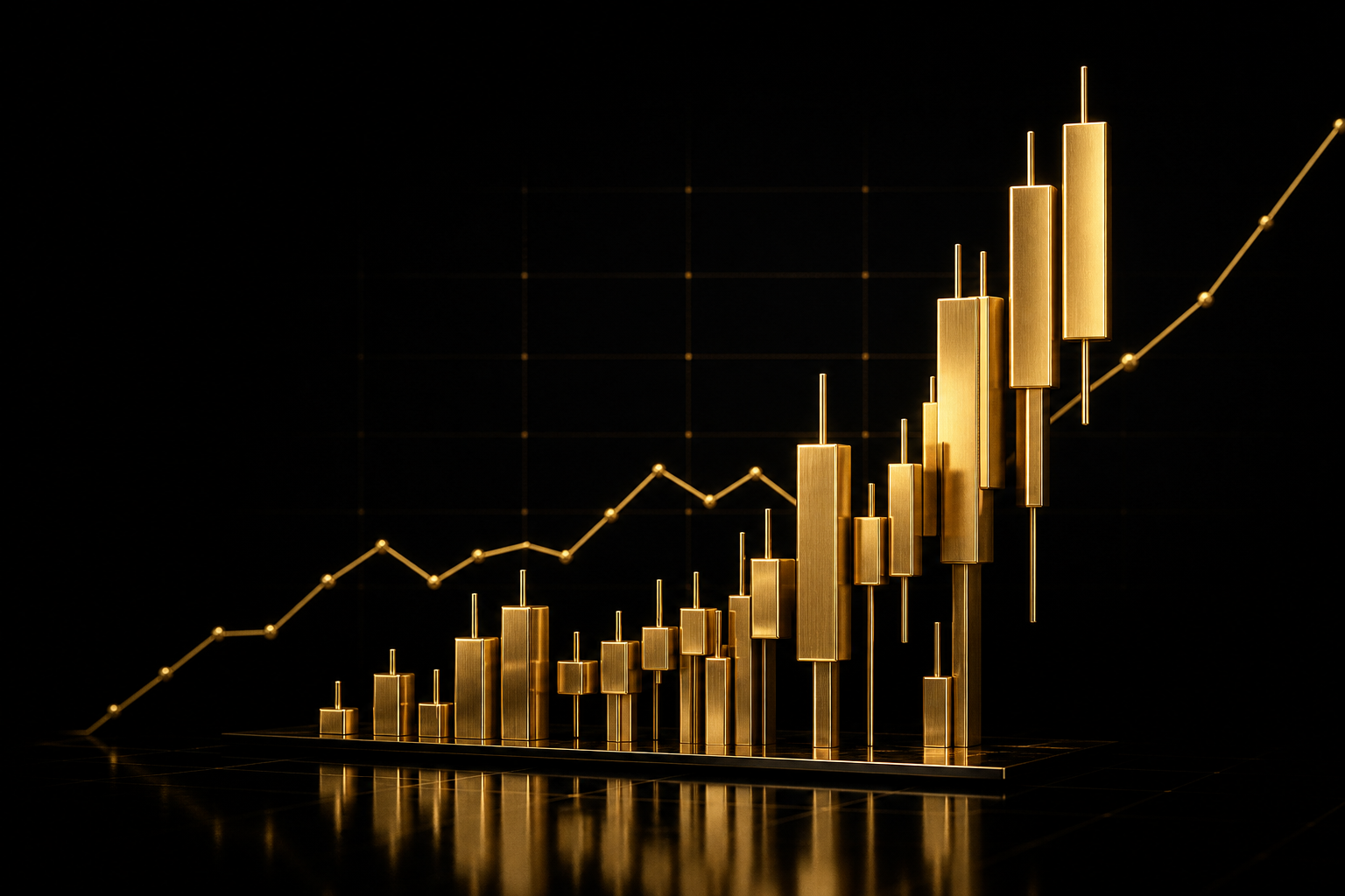 Gold Japanese candlestick chart sculpture